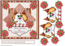 Kittie Christmas 7x7 Card with Decoupage