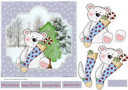 Polar Bear with His Stocking Card and Decoupage