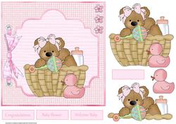 Baby Girl Bear 7x7 Card with Decoupage