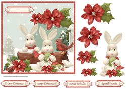 Rabbits Christmas 7x7 Card with Decoupage