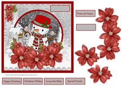 Snowman and Poinsettias Card with Decoupage