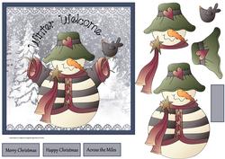 Winter Welcome Snowman 7x7 Card with Decoupage