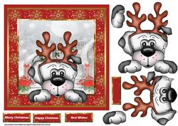 Lou the Pup with Reindeer Head Band 7x7 Card