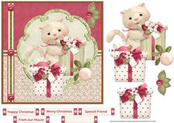 Kittens Baubles and Gifts 7x7 Card with Decoupage