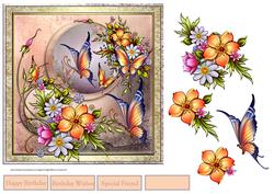 Butterfly and Flowers 7x7 Card with Decoupage