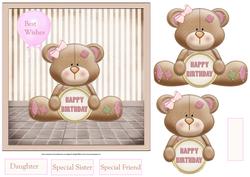 Birthday Bear 7x7 Card and Large Decoupage