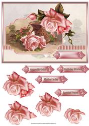 Pink Rose and Jug Card with Decoupage