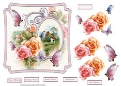 Rose Blush and Butterfly 7x7 Card with Decoupage