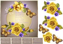 Yellow Rose and Butterfly 7x7 Card with Decoupage