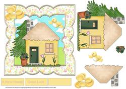 New Home 7x7 Card with Decoupage and Sentiment Tags