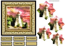 Lighthouse at Sunset 6x6 Card with Pyramid
