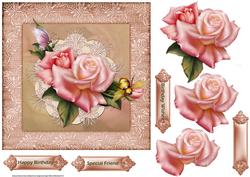 Rose and Bee 7x7 Card with Decoupage