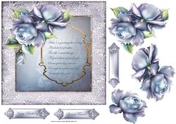 Blue Rose 7x7 Card with Decoupage