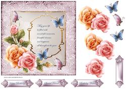 English Rose and Butterfly 7x7 Card with Decoupage