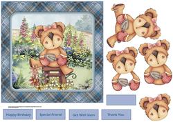 Garden Teddy 7x7 Card with Decoupage