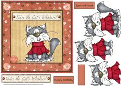 Mischievous Cat 7x7 Card with Decoupage