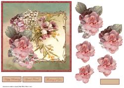 Roses and Mimosa 7x7 Card with Decoupage