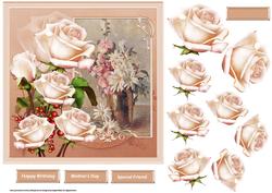 Pink Roses 7x7 Card with Decoupage