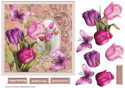 Tulips and Butterfly 7x7 Card with Decoupage