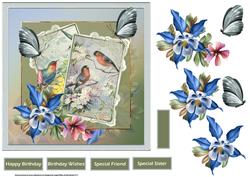 Flowers, Birds and Butterly 7x7 Card with Decoupage