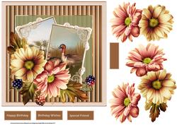 Dahlias and Mallard 7x7 Card with Decoupage