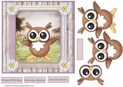 Owl Hoot of a Birthday 7x7 Card with Decoupage