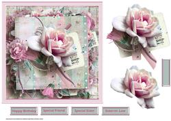The Large Pink Rose 7x7 Card with Large Decoupage