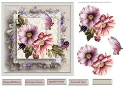 Lilac and Pink Dahlias 7x7 Card with Decoupage