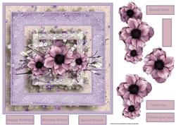 Purple Flowers 7.5 Card with Decoupage