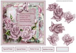 Birthday Rose 7x7 Card with Verse and Decoupage