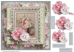 Vintage Vase of Flowers 8x8 Card with Decoupage