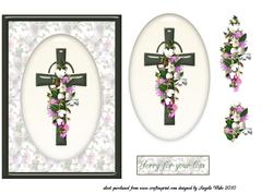 Green Glass Cross and White and Pink Floral