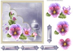 Candle and Pansy 7x7 Card with Decoupage