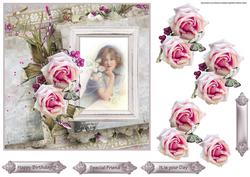 Pink Rose and Vintage Beauty 7x7 Card with Decoupage