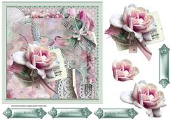 Scallop Corner Rose 7x7 Card with Decoupage