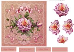 Pink Rose 7x7 Card with Decoupage