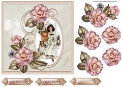 Vintage Lady and Her Dog 7x7 Card with Decoupage