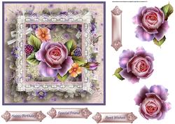 Pink Rose 7x7 Card with Decoupage