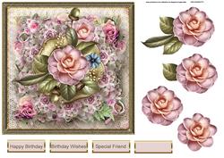 Pink Camelia 7x7 Card with Decoupage