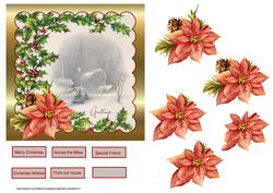 Holly and Poinsettias 6x6 Card with Decoupage