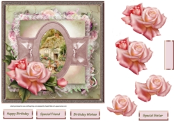Village life 7x7 card with decoupage