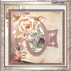 Winter rose 7.5x7.5 card with decoupage