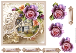 Village pub 7x7 card with decoupage