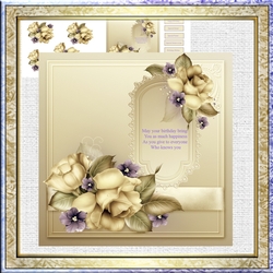Cream rose 7.5x 7.5 card with decoupage, verse and sentiment tags