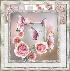 Pink rose and butterfly 7.5x7.5 card with decoupage and sentiment tags