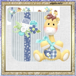 Baby giraff over the side card with large decoupage and sentiment tags