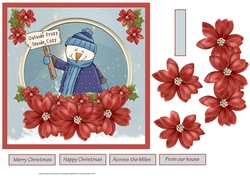 Frozy snowman and poinsettia 7x7 card with decoupage