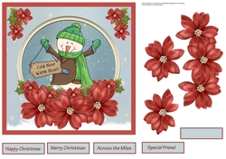 Cold nose warm heart snowman 7x7 card with decoupage