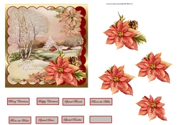 House over the stream 5.5x5x5 card with decoupage and sentiment tags