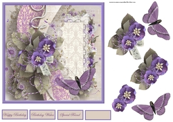 Violets and lace 7x7 card with decoupage